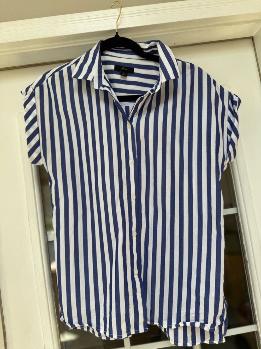 J. Crew 100% Cotton White and Blue Striped Button-Up Shirt